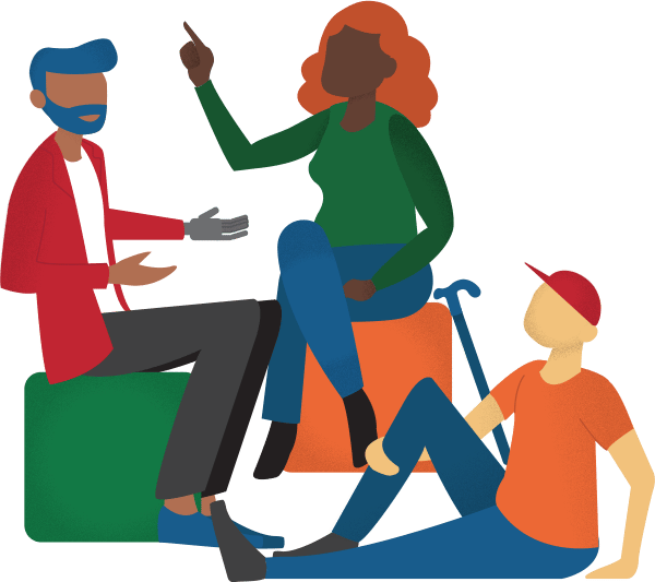 Graphic illustration of group of Disabled people chatting