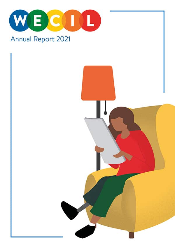 a girl reading the annual report 2021