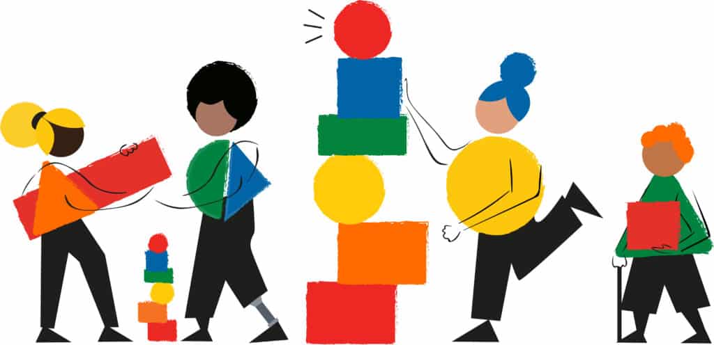 Illustration of children playing with blocks