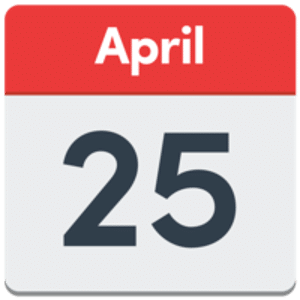 Calendar symbol showing 25th April